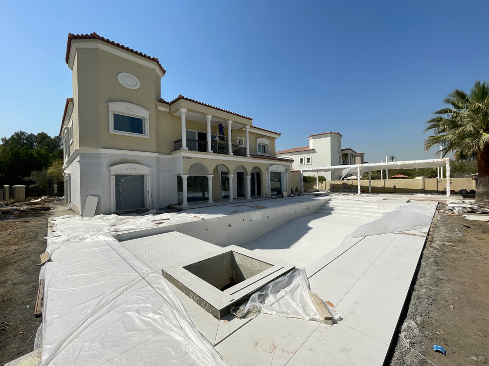 Green Community swimming pool and landscape during construction