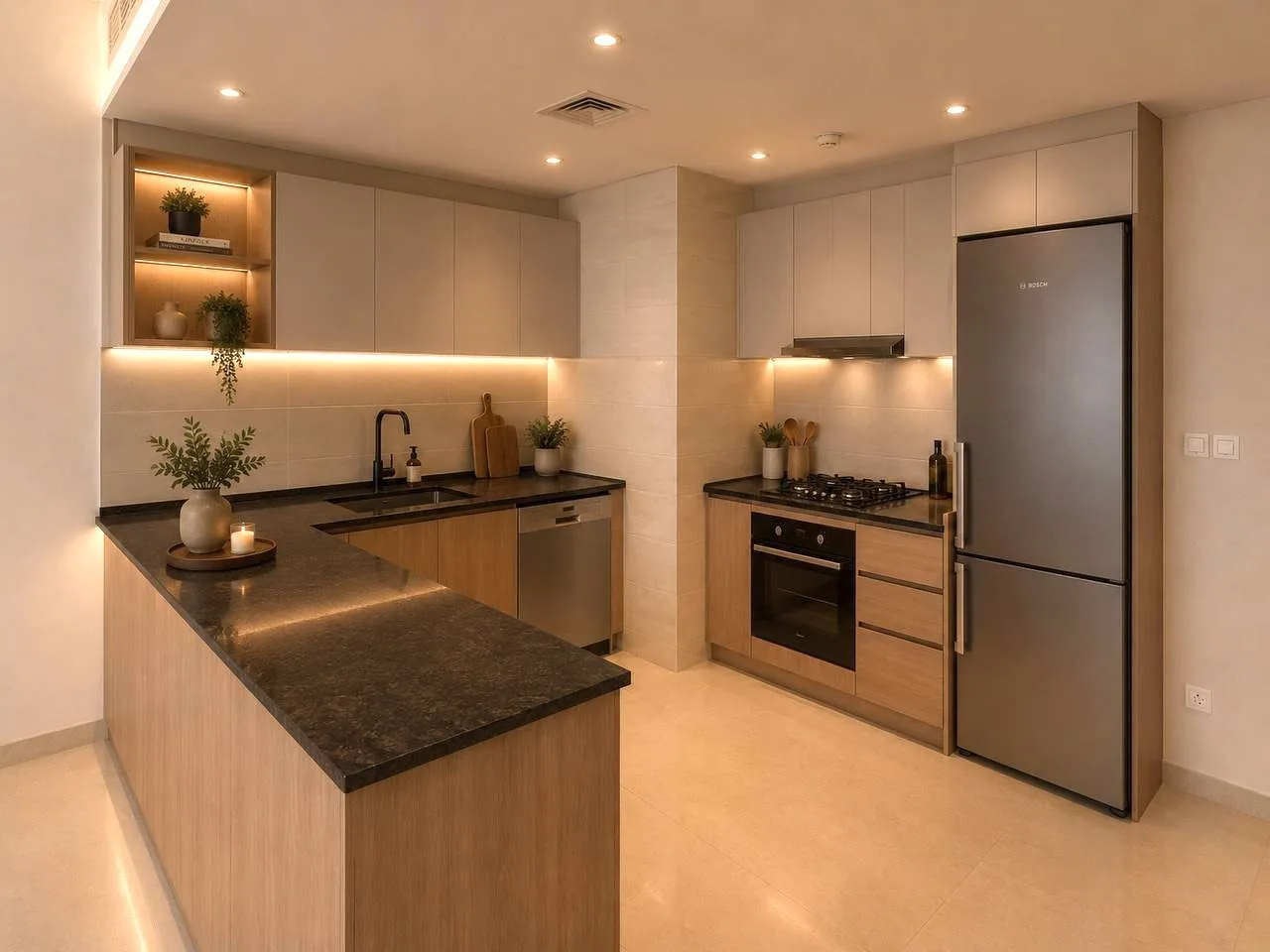 Proposed open kitchen concept for a Wind Tower 1-bedroom flat