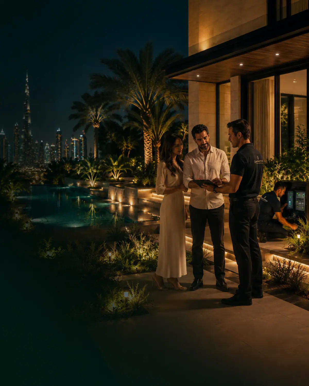 Green Earth handover and maintenance walkthrough at a completed Dubai villa landscape